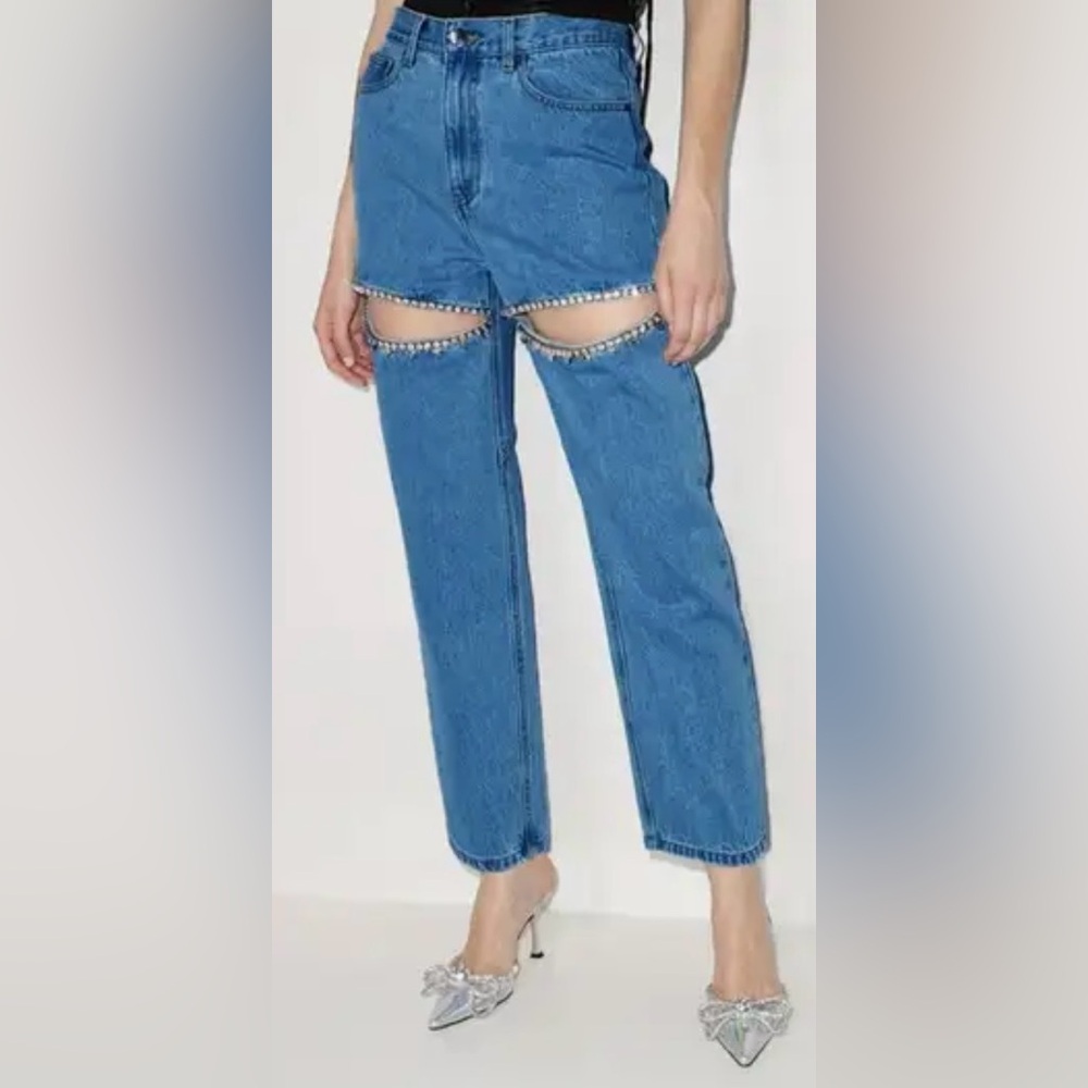NWT Shimmering Rhinestone Distressed Straight Jeans - Size S